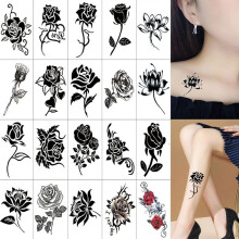 1 Set Black Flower Butterfly Temporary Tattoos for Women Men Fake Tattoo Adults Face Hands Body Art Waterproof Tatoo Stickers