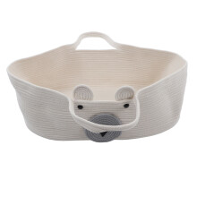 Cesto organizador em formato de animal com desenho de urso, feito de corda de algodão trançada, macio e dobrável, com alças, ideal para o quarto