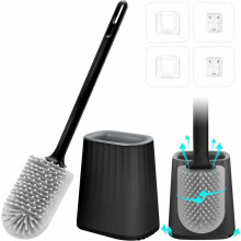Conjunto funcional de escova e suporte para vaso sanitário, base com aberturas de ventilação e cabo resistente para facilitar a limpeza e