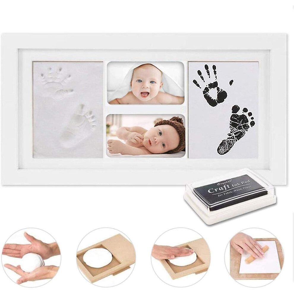 Heartfelt Baby Prints Handprint And Footprint Kit, Non-Toxic Inkless Footprint For Safe And Mess-Free Capturing, Elegant Picture Frame White