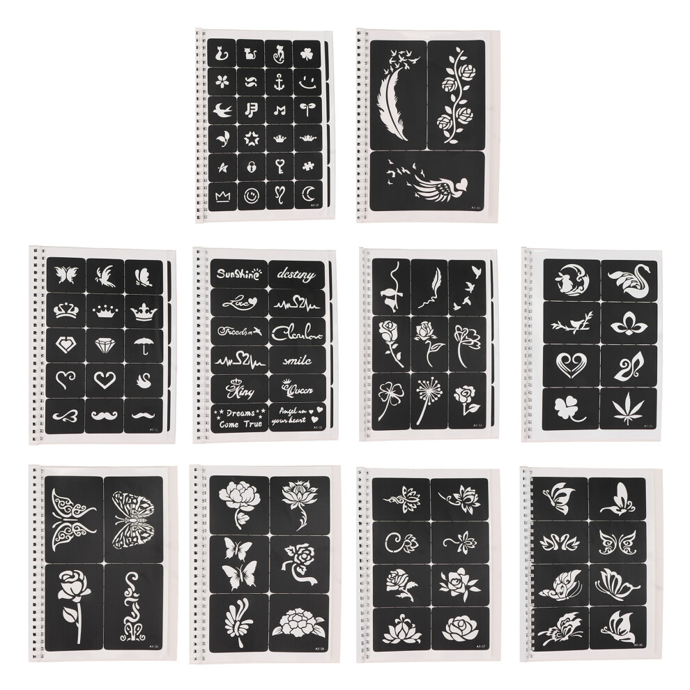 Fantasy Temporary Tattoos Stencil Kit For All Ages, Reusable Waterproof Hollow Design Henna Tattoo Stencils For Face Body Art With Glue Glitter
