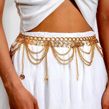 Fashion Belly Dance Waist Chain For Women Elegant Gold Color Coin Tassel Waist Necklace Skirt Chains Jewelry Belt