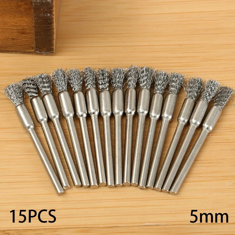 15Pc 5Mm Wire Brush Remove Rust Polishing Brush Stainless Steel Handle For Mold Grinder Electric Rotary Drill Accessories 6935161543247
