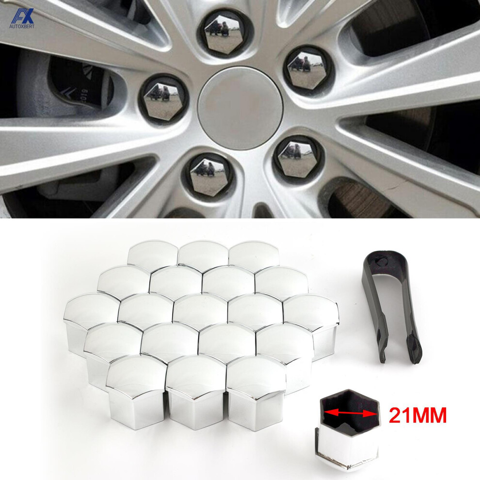 20X 21Mm Chrome Car Wheel Nut Caps Protector Rustproof Hub Tighten Cover Tyre Nut Bolts Outward Decoration Studs Hub Caps Silver 6935161542813