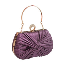 Eye Catching Rhinestones Handbag for Women Pleated-Purple
