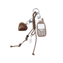 Contemporary Heart Beaded Bag Charm Keychain With Mirror-A03