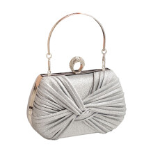 Fashionable Rhinestones Embellished Evening Bag Pleated-Silver