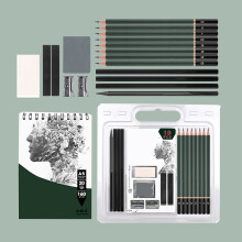 19-Piece Graphite & Charcoal Sketch Set with Box, Pencils, Sharpeners