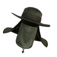 Mens OD Green Water-Resistant Nylon Sun Hat with Detachable Veil