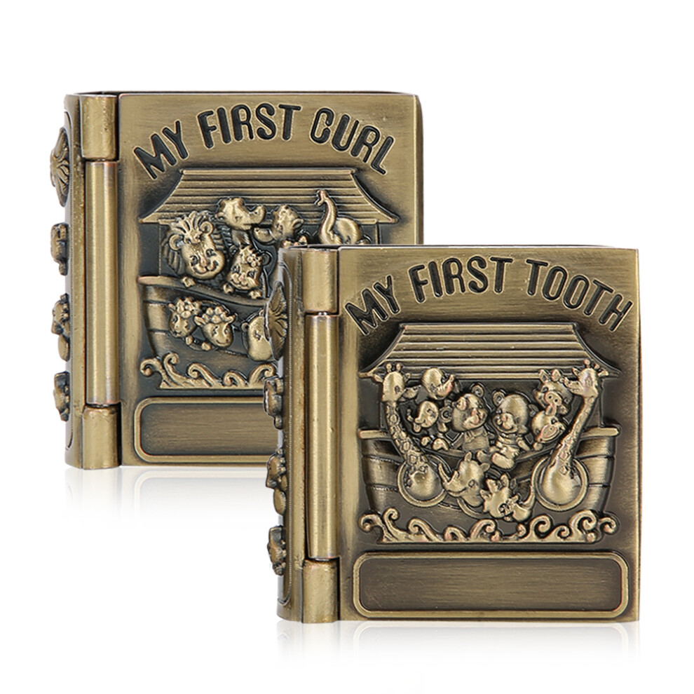 First Curl And First Tooth Keepsake Box Antique Book Design, Velvet Inside Memory Box Rust Proof And Fadeless Tooth Holder For Kids, Handcrafted 3D De