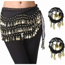 Durable Black Belly Dance Skirt with 98 Eye-Catching Shiny Coins