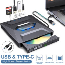 Multi-Functional External Optical Drive With 4-Port Usb 3.0 Hub, Plug And Play Portable Cd Dvd Drive For Windows 11/10/8/7 Linux Mac Os, Compact