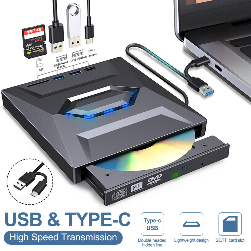 Slimline Portable Cd/Dvd Burner, Usb 3.0 External Drive For Windows, Mac Os, Linux, Features Hd Burning Technology, 8X Dvd Read/Write Speed, Instant 9340959750993