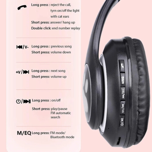 Ακουστικά Bluetooth Cat Ear, έντονα φώτα LED RGB και ασύρματη και ενσύρματη λειτουργία για 2