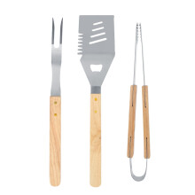 Grillspatel til udendørs grill Multifunktionelt design Grillværktøj i rustfrit stål med træhåndtag Flaskeåbner Perfekt til grillning og