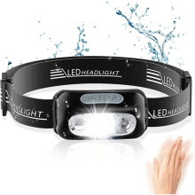 Linterna frontal recargable ultraligera, LED superbrillante con control por sensor de movimiento, ángulo ajustable para una iluminación