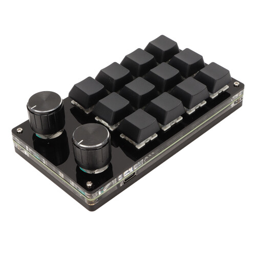 Keyboard 12 Keys Mini Size, Multifunction with 2 Knobs, Programmable Design for Portable Gaming (Blue) 2