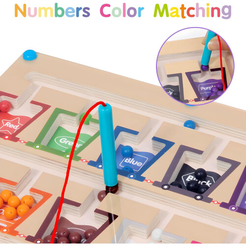 Παιχνίδια Montessori, μαγνητικοί λαβύρινθοι χρωμάτων και αριθμών, ξύλινες μπάλες 1