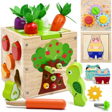Brinquedos Montessori de Madeira para Desenvolvimento Infantil, Cubo de Atividades com Blocos de Encaixe e Classificação de Formas, Ferramentas