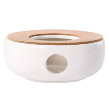 Elegante aquecedor de chá em cerâmica, mantém a temperatura do chá constante, tamanho compacto para ocupar o mínimo de espaço na mesa.
