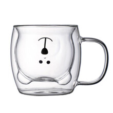 Cute Bear Mugs, Double Wall Insulated Glass for Hot and Cold Beverages, Cute Design Borosilicate Glass Material Clear Coffee Tea Cup with Comfortable