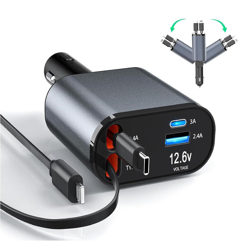Fast Retractable Car Charger & Pd 3.0, Universal Car Charger With Adjustable Charging Plug, Multi-Fast Charging Protocol, Safe & Efficient Protection 9405630396492