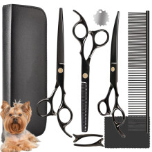 Conjunto de Tesouras Profissionais para Tosa de Cães, Kit de Tosa de Cães Premium em Aço Inoxidável com Lâmina Afiada para Aparar e Desbastar