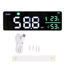 Wall Hanging Sound Level Meter Large LED Display Decibel Meter Temperature Humidity Reader With Face Icon Alarm Indicator Adjustable Brightness Built