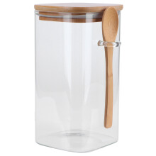 Contenitore in vetro trasparente, barattolo in vetro borosilicato a chiusura ermetica con cucchiaio in legno incluso, ideale per conservare chicchi