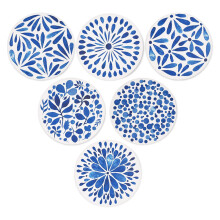 Ceramic Stone Coasters for Drink, Strong Practicability Non-Scratch Cork Base for Home Office, 3 Different Patterns Round Design Set of 6