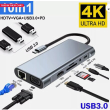 Dockingstation med Ultra HD-udgang, USB-C-adapter til MacBook Pro, Dell, HP, Lenovo, med tre skærme og Gigabit Ethernet for uafbrudt internetbrug