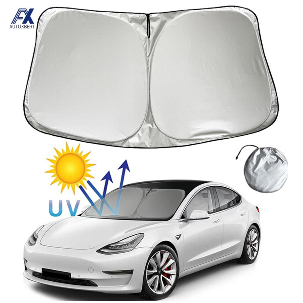 For Tesla Model 3 Y X S Car Front Windshield Sunscreen Window Sunscreen Visor Sun Shade Blocks Uv Rays Protection Parasol Coche Silver 6935161540895