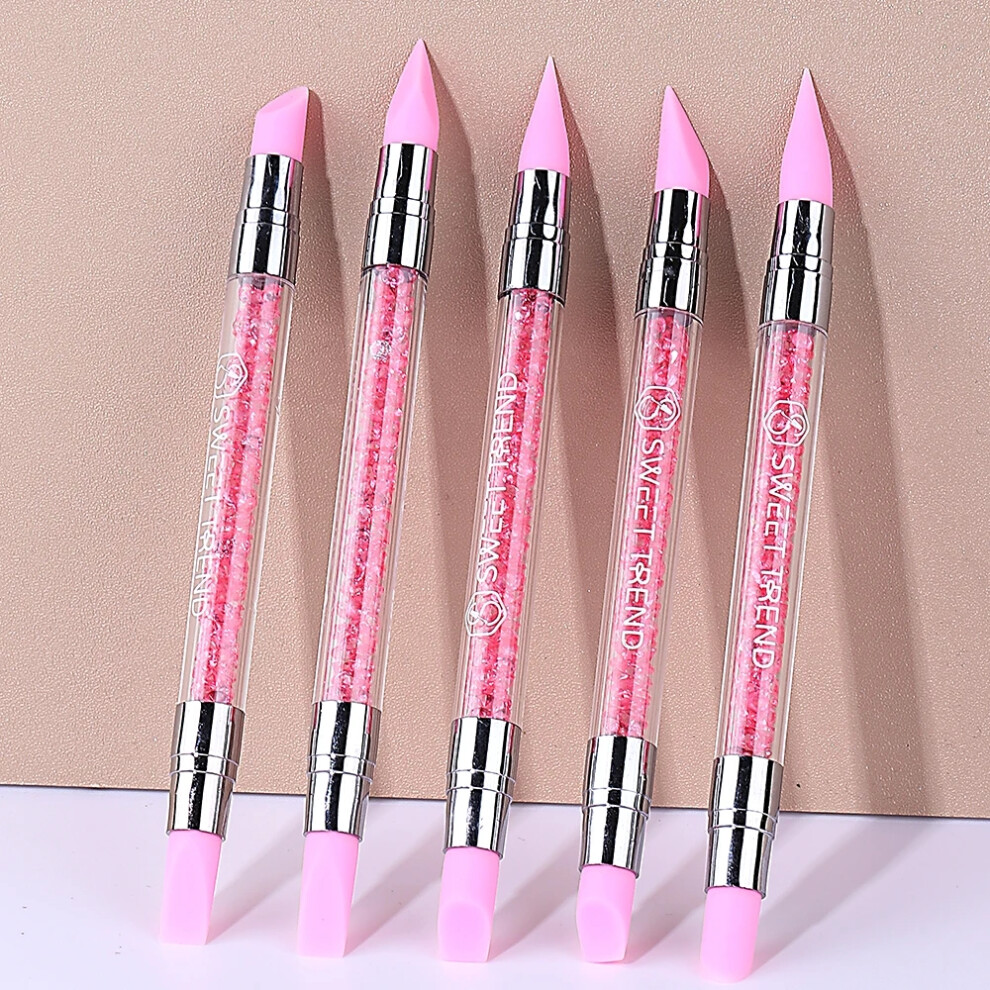 5Pcs/Set Dual Ended Sculpture Pen Nail Polish 3D Flower Carving Pen Rhinestone Nail Art Silicone Pen Brushes Dotting Nail Tool