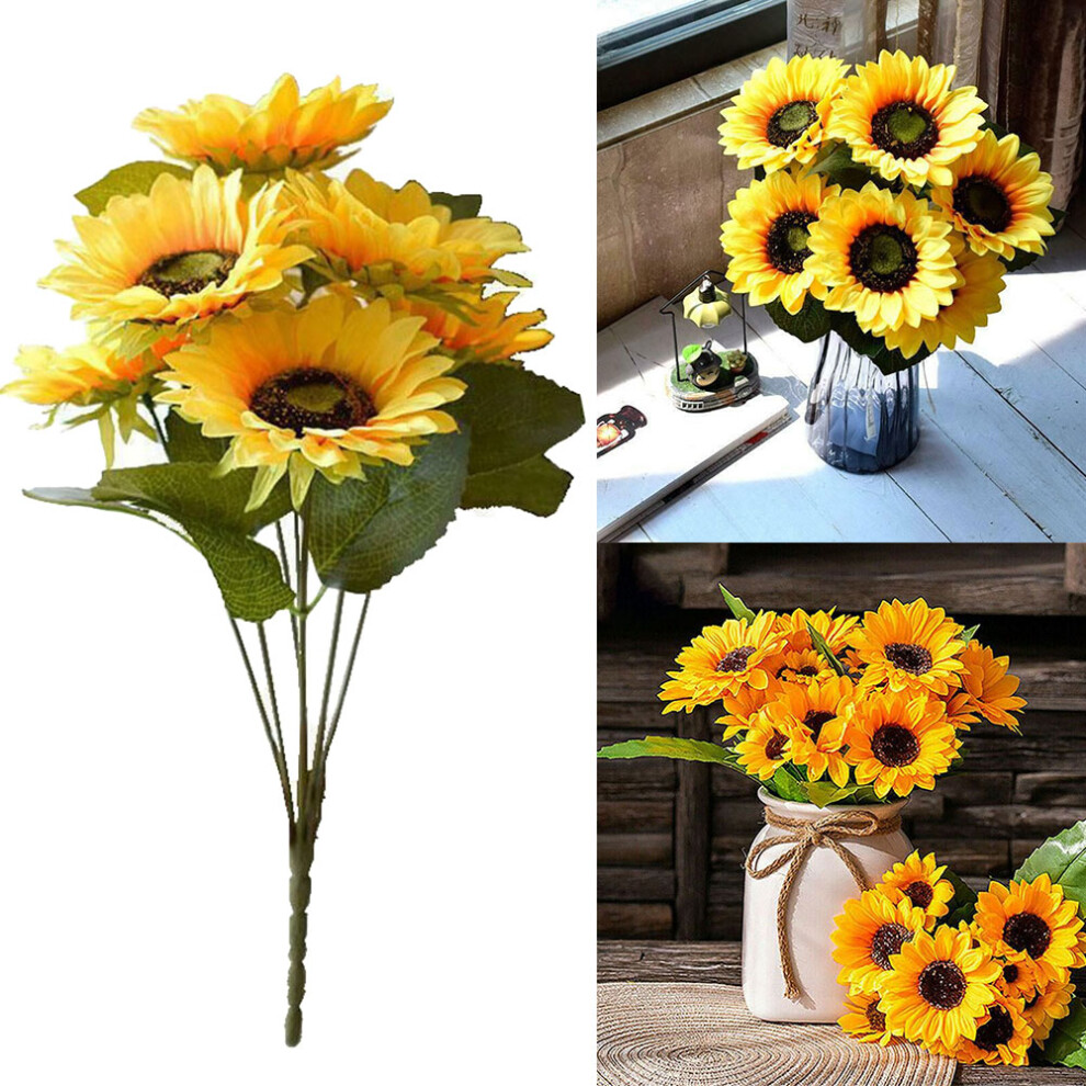 1 Bunch 7 Heads Artificial Sunflowers 29cm Shrubs Fake Flower Bouquet For Garden Bookstore Wedding Cafe Store Party Decor