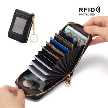 Casual Rfid Anti-Theft Credit Card Holder Wallet, Small Card Holder Coin Purse, with Transparent Window, Key Chain