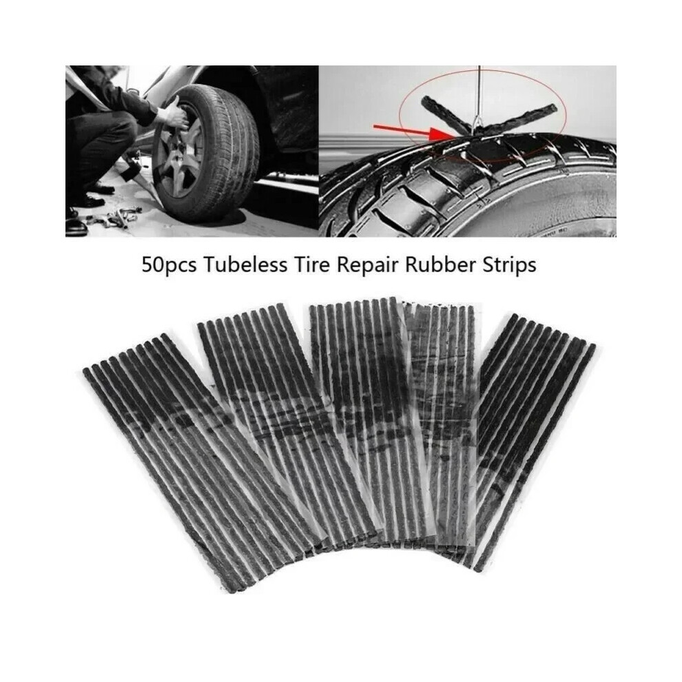 Hot Sale 50Pcs Tubeless Tire Puncture Repair Rubber Strips String Plug Tyre Repair Car Bike Useful 6935161560510