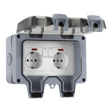 Outdoor IP66 Waterproof Socket Box with 2gang EU Type Switch and LED Indicator for Electrical Safety in Wet Areas