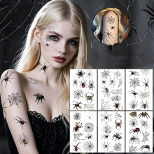 5pcs Waterproof Funny 3D Spider Tattoo Stickers Sweatproof Halloween Realistic Scary Spider Web Temporary Tattoo Stickers
