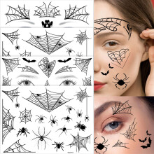Spider Web Face Tattoo Stickers Black Style Funny Body Makeup Waterproof Temporary Tattoos for Halloween Fake Tattoo