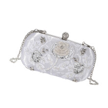 Elegant Floral Embroidered Beaded Bag Evening Bag For-Silver