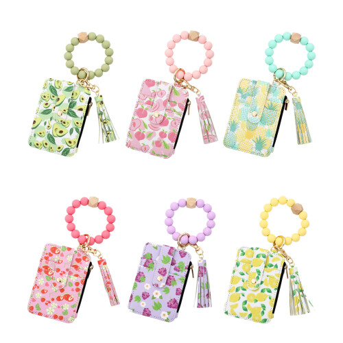 Wristlet Keychain Bracelet Wallet,Purses Bead Keyring-Pineapple 1