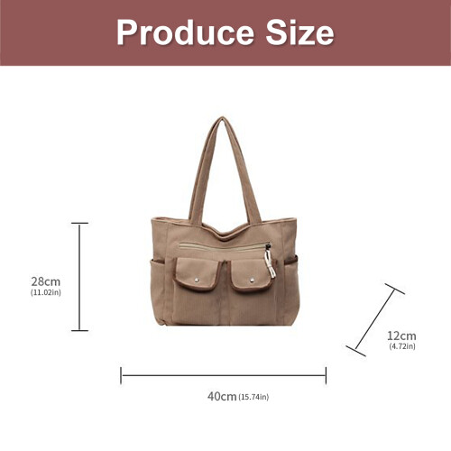 Soft Cordurody Shoulder Bag Large Capacity Handbag-Green 1