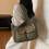 Soft Cordurody Shoulder Bag Large Capacity Handbag-Green 4
