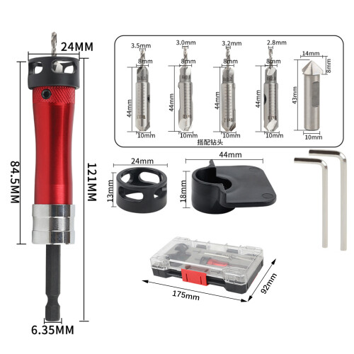 Hexagonal Grip Wood Drill Bit Countersink Drill Bit-Red 2