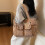 Soft Cordurody Shoulder Bag Large Capacity Handbag-Green 3