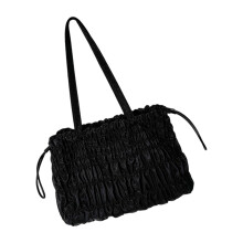 Work Toted Bag Snap Shoulder Bag Drawstring Pleated-Black