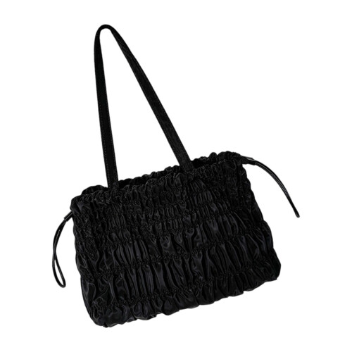 Work Toted Bag Snap Shoulder Bag Drawstring Pleated-Black