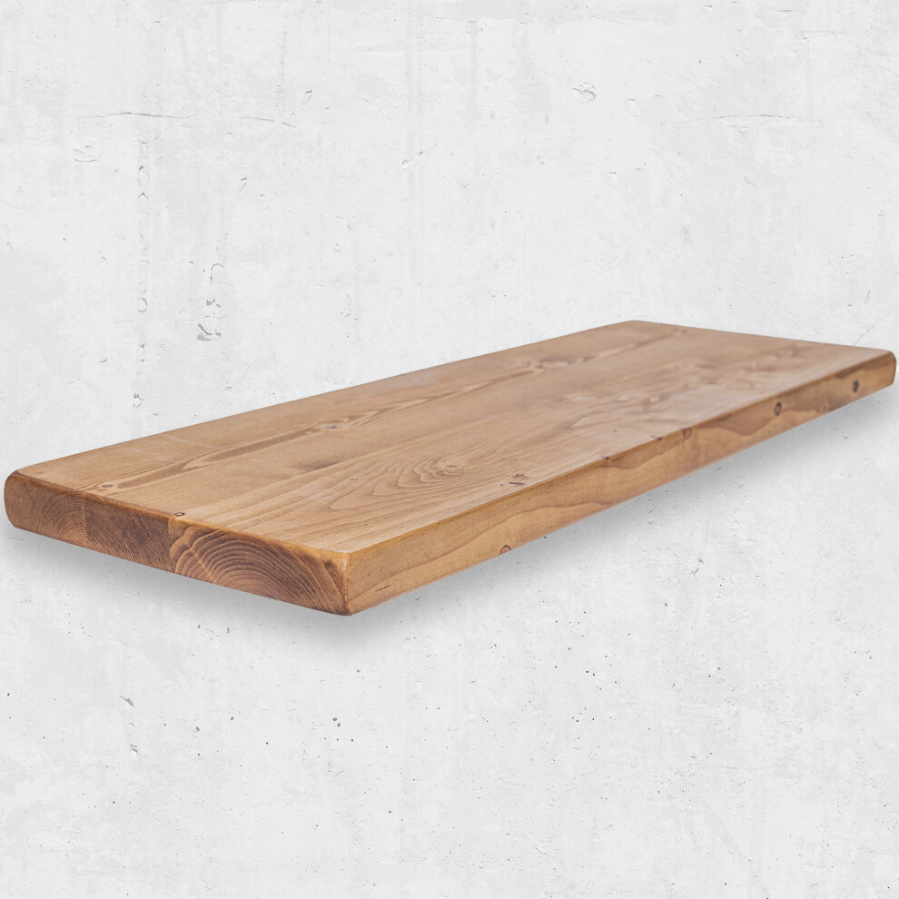 (190 Cm, Antique Pine) Rustic Floating Shelf Solid Wood Chunky Handmade With Brackets 12X1.5 5056548034200