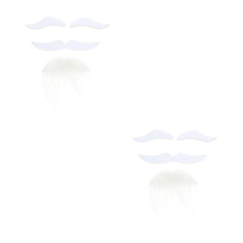2Sets Comfortable White Cloth Fake Beard Mustache for Costume Fun 2