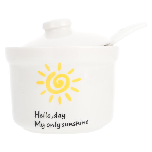 2Pcs Creative Ceramic Stew Pot With Lid Colored Printing Soup Cup 2